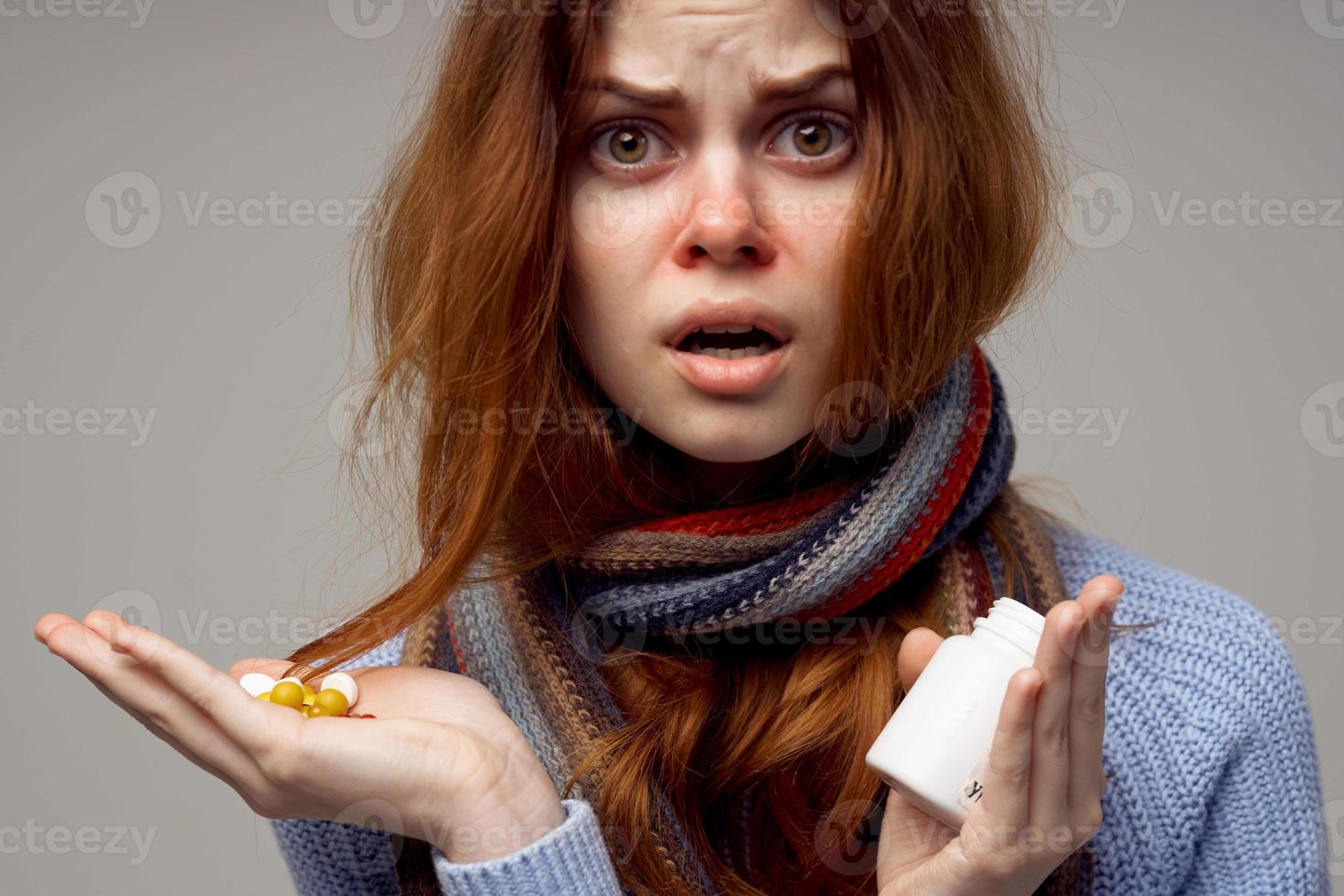 red-haired woman flu infection virus health care light background photo