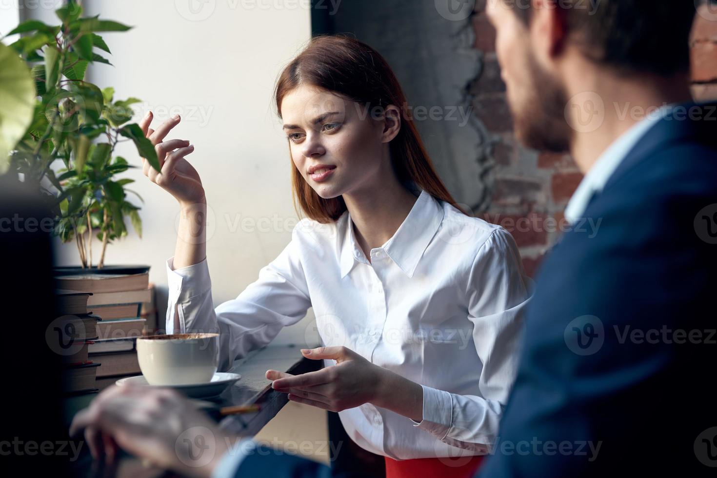 work colleagues communication lifestyle cafe breakfast finance photo