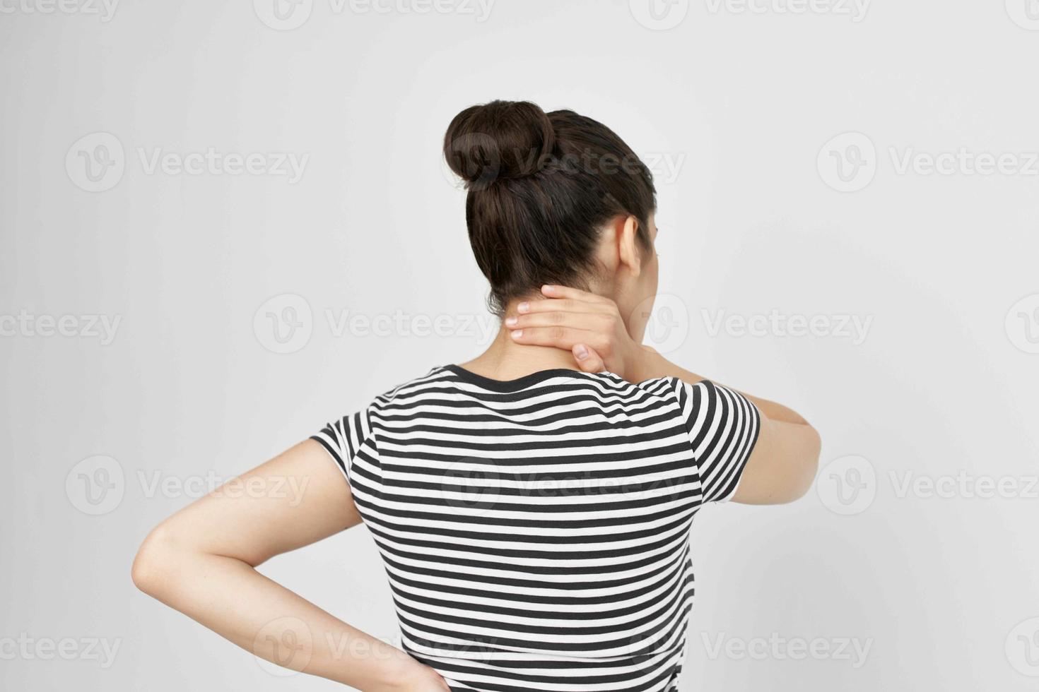 sick woman headache painful syndrome discomfort isolated background photo