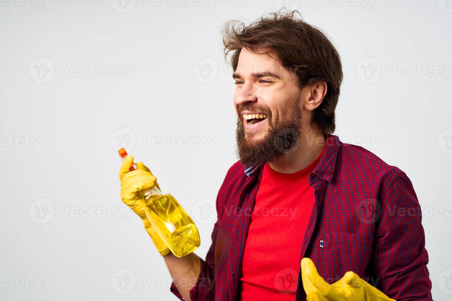 cleaner detergent rubber service gloves cropped view photo