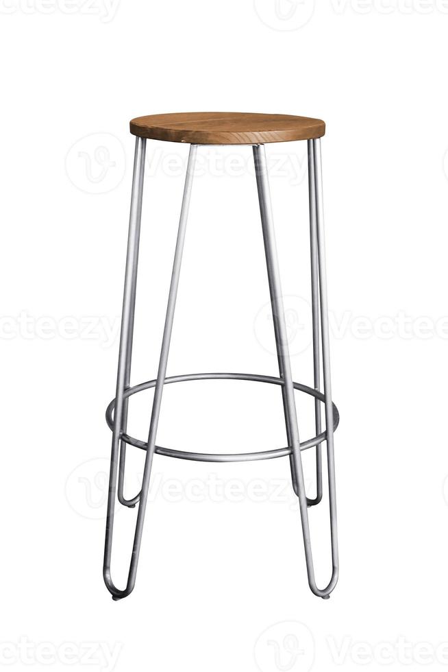 Wooden steel legs simplistic bar chair isolated. photo