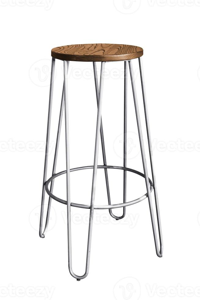 Wooden steel legs simplistic bar chair isolated. photo
