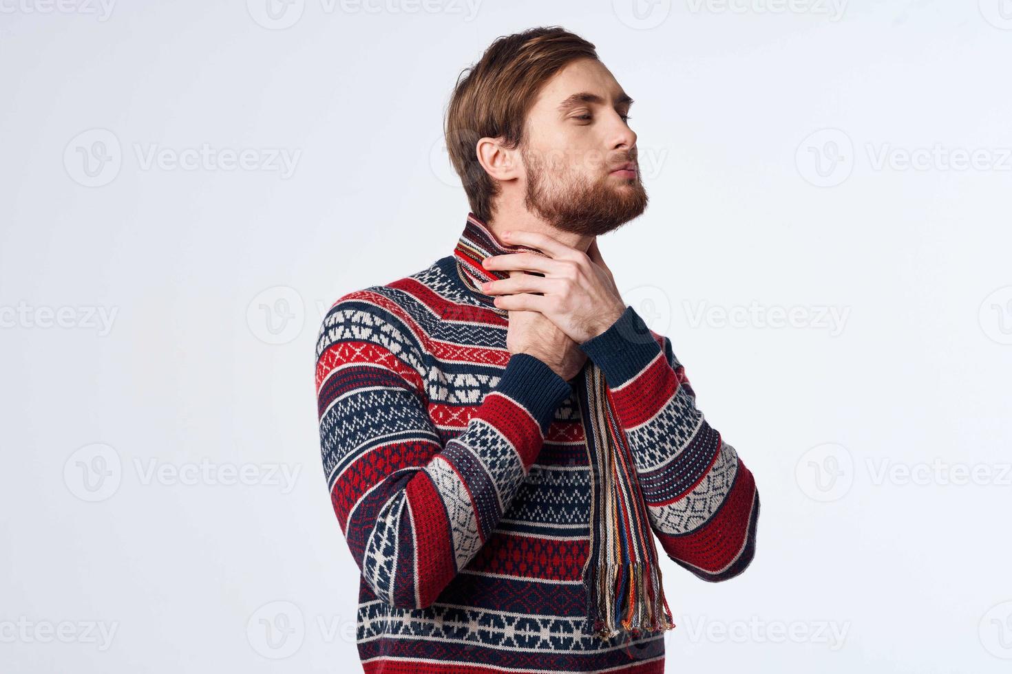 cold man sweater health problems flu infection light background photo