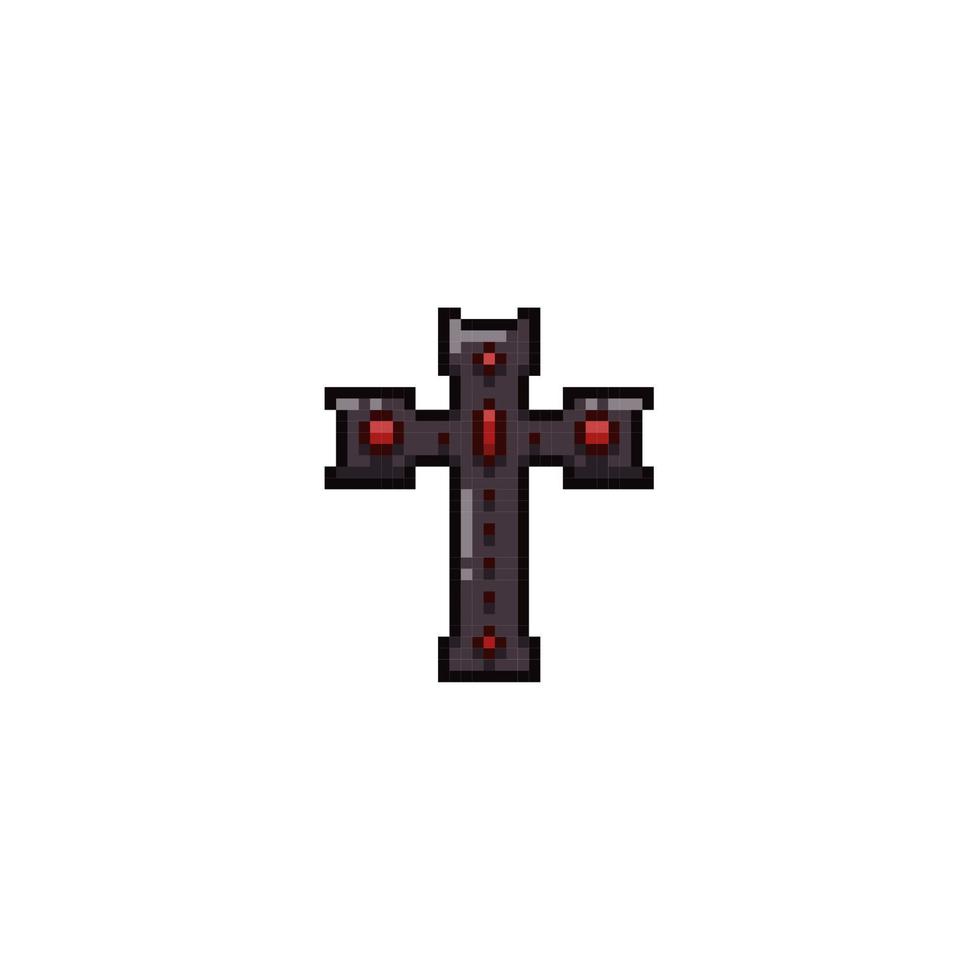 black cross in pixel art style vector