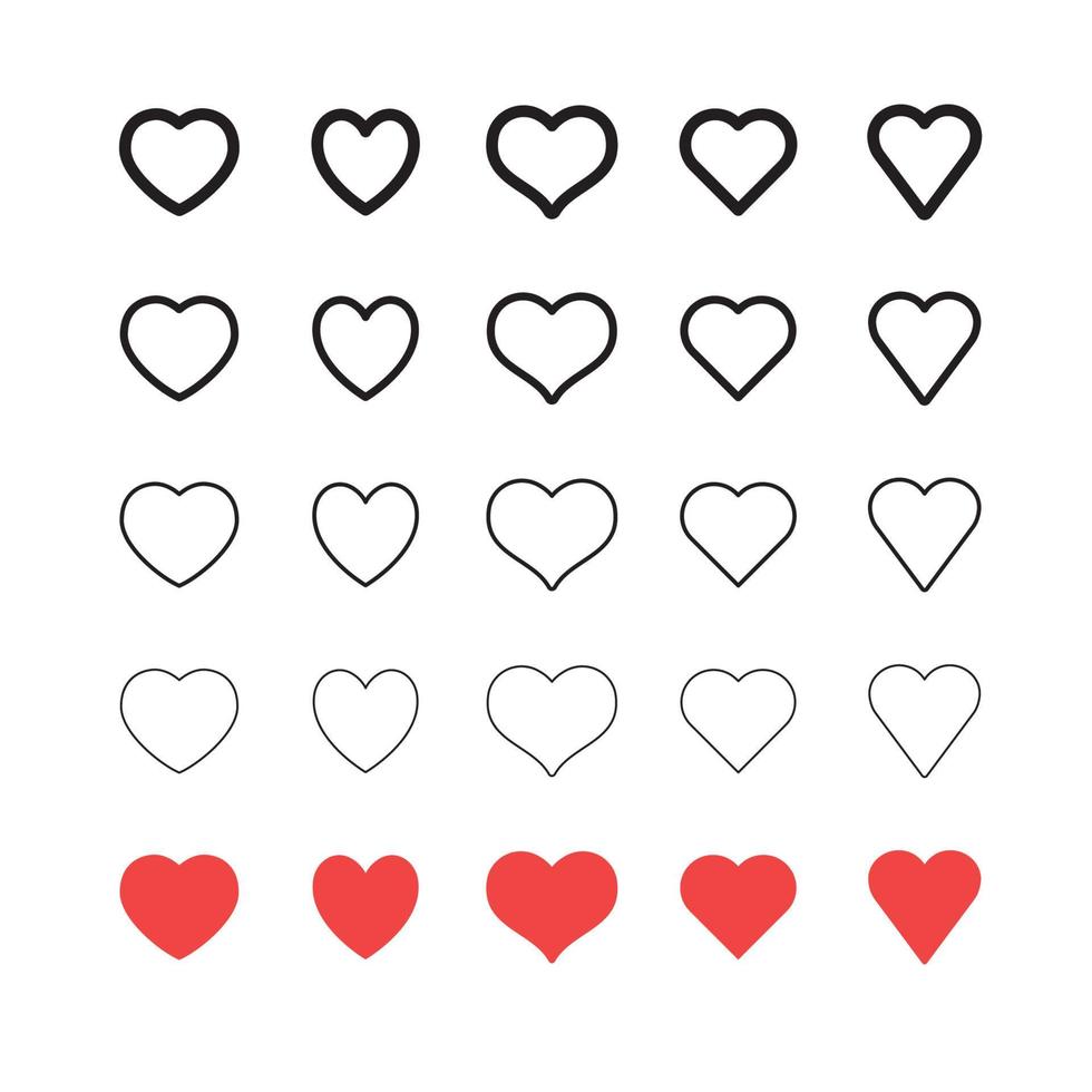 Heart shape linear icons. Love symbols. vector