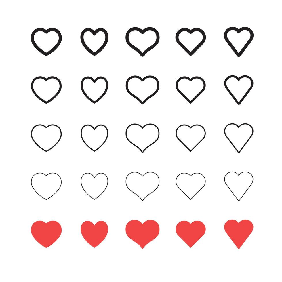 corazón forma lineal iconos amor simbolos vector