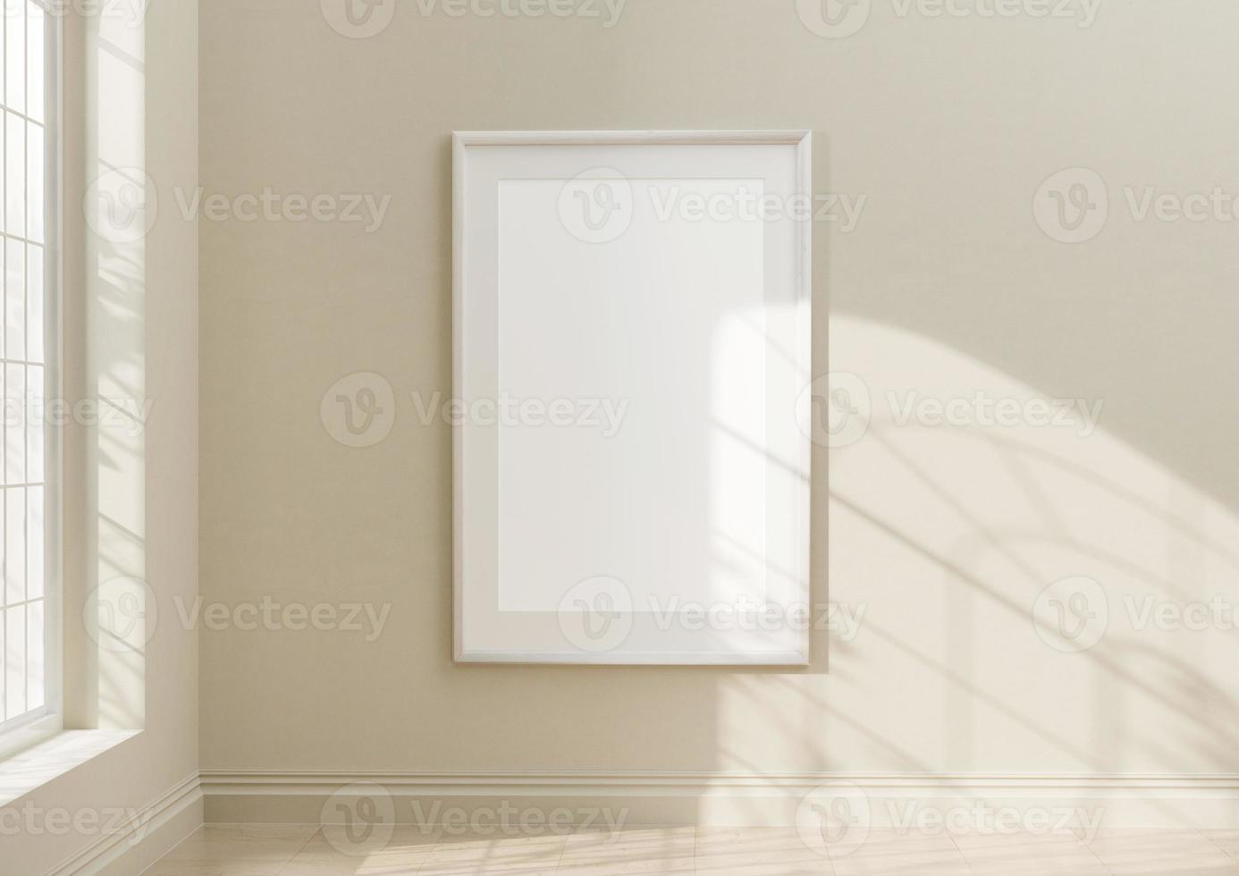 Mockup of a white photo frame in the living room, exhibition or hall. with clipping path. 3d rendering