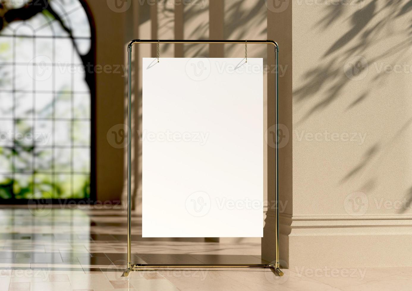 Wedding white Board, welcome sign, Seating chart Mockup , outdoors. Greeting template with clipping path. 3D rendering photo