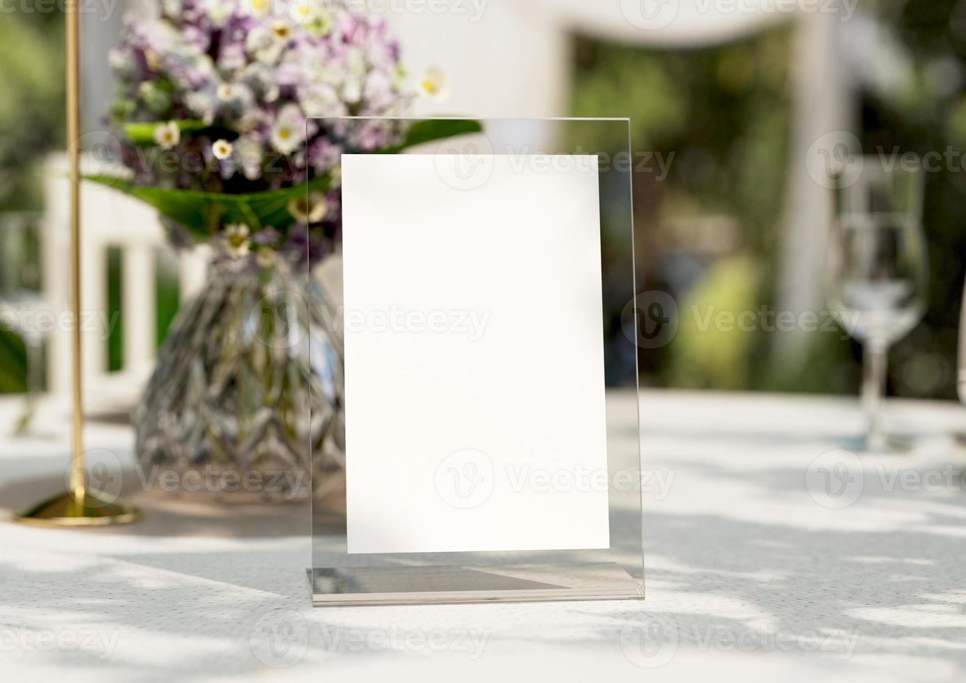 Mockup white blank space card, for greeting, table number, wedding invitation template. with clipping path. 3d rendering photo