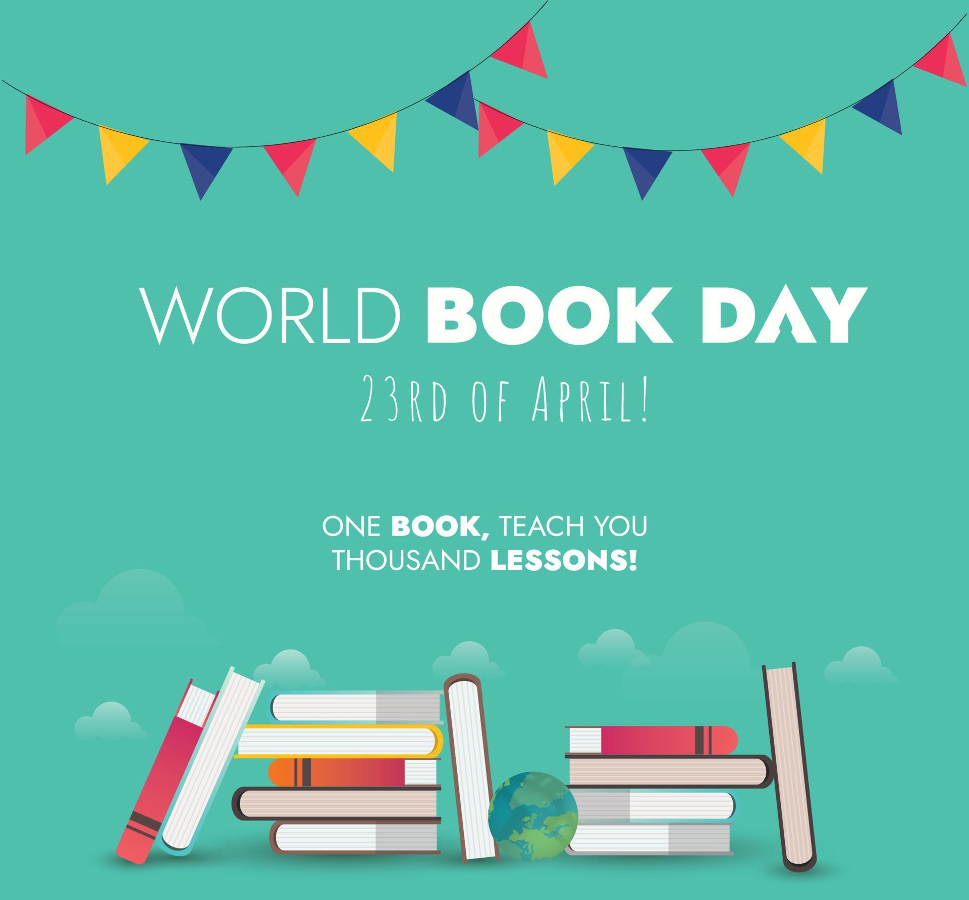 World books day. Happy world book day 2025 celebration cover with pile