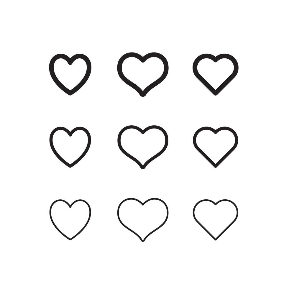 corazón forma lineal iconos amor simbolos vector