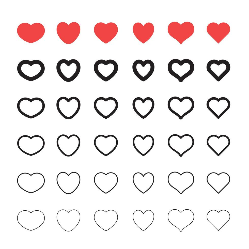 Heart shape linear icons. Love symbols. vector