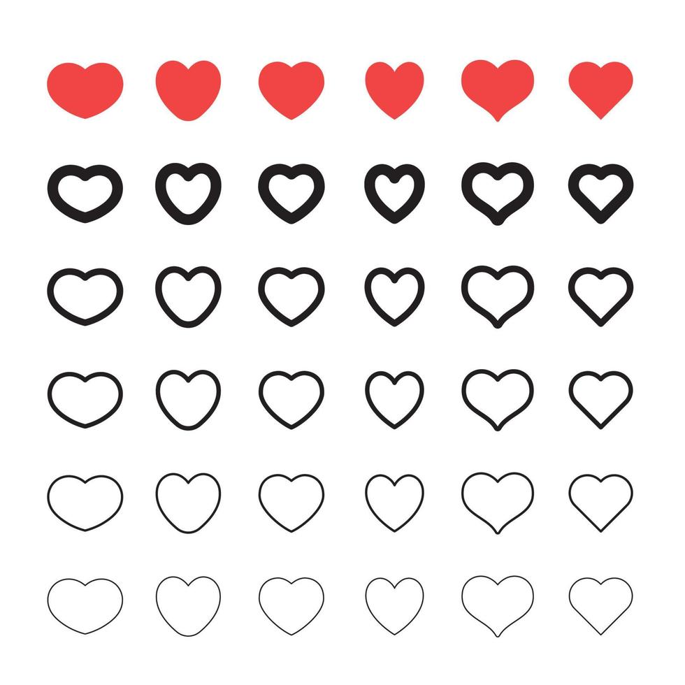 corazón forma lineal iconos amor simbolos vector