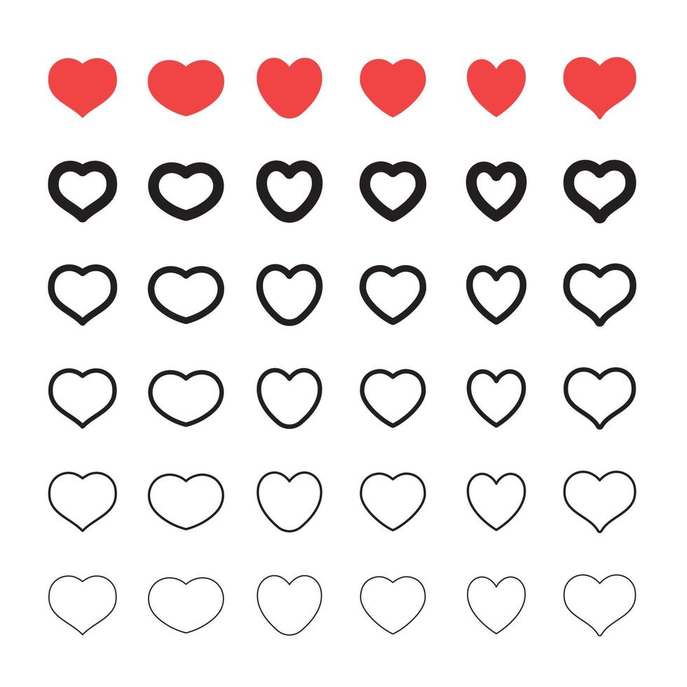 Heart shape linear icons. Love symbols. vector