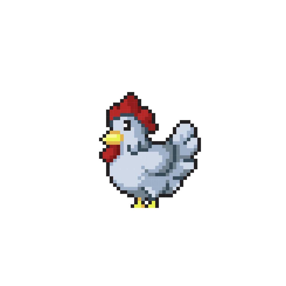 white chicken in pixel art style vector