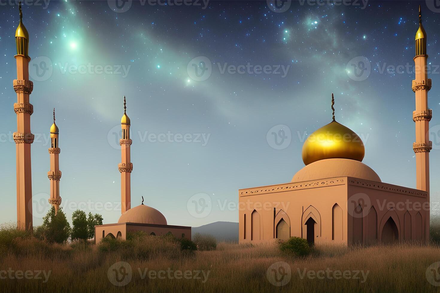 ai generado islámico Orando mezquita Arábica, eid Mubarak foto