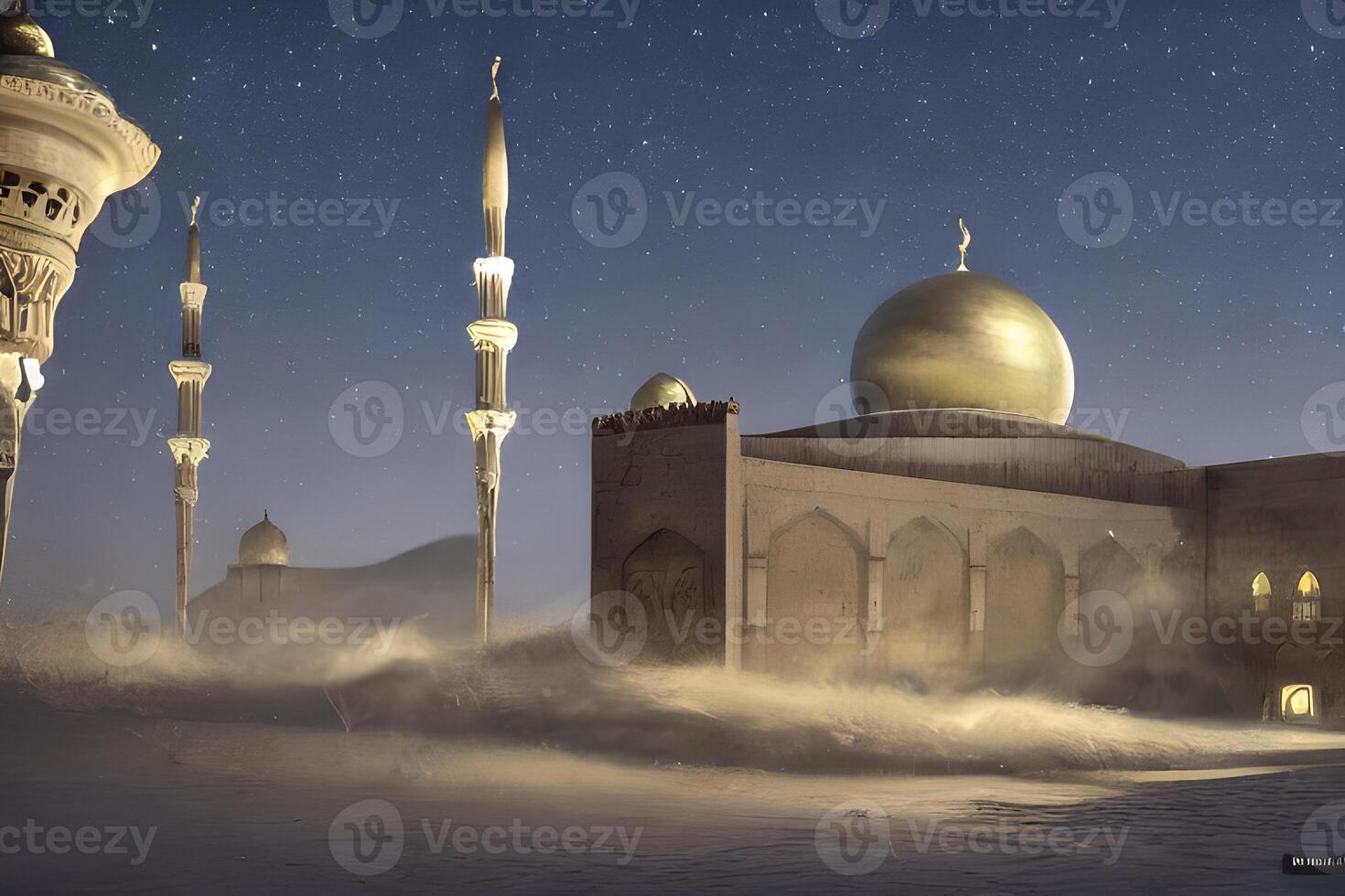 ai generado islámico Orando mezquita Arábica, eid Mubarak foto