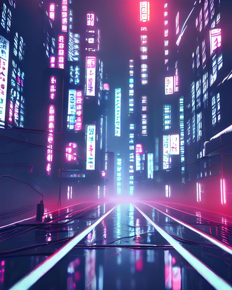 tokyo city night cyber punk background neon photo