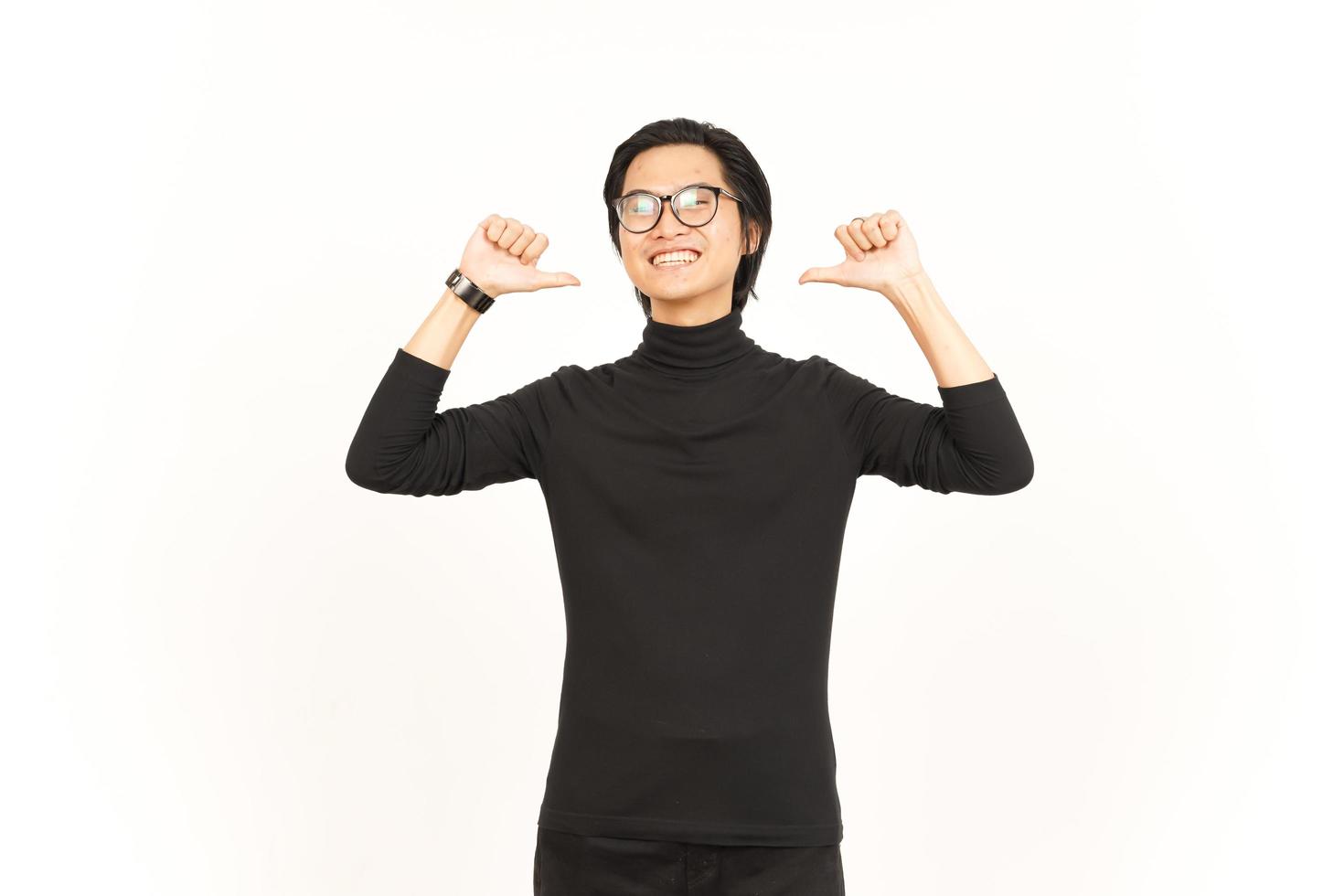 Pointing to his self Of Handsome Asian Man Isolated On White Background photo