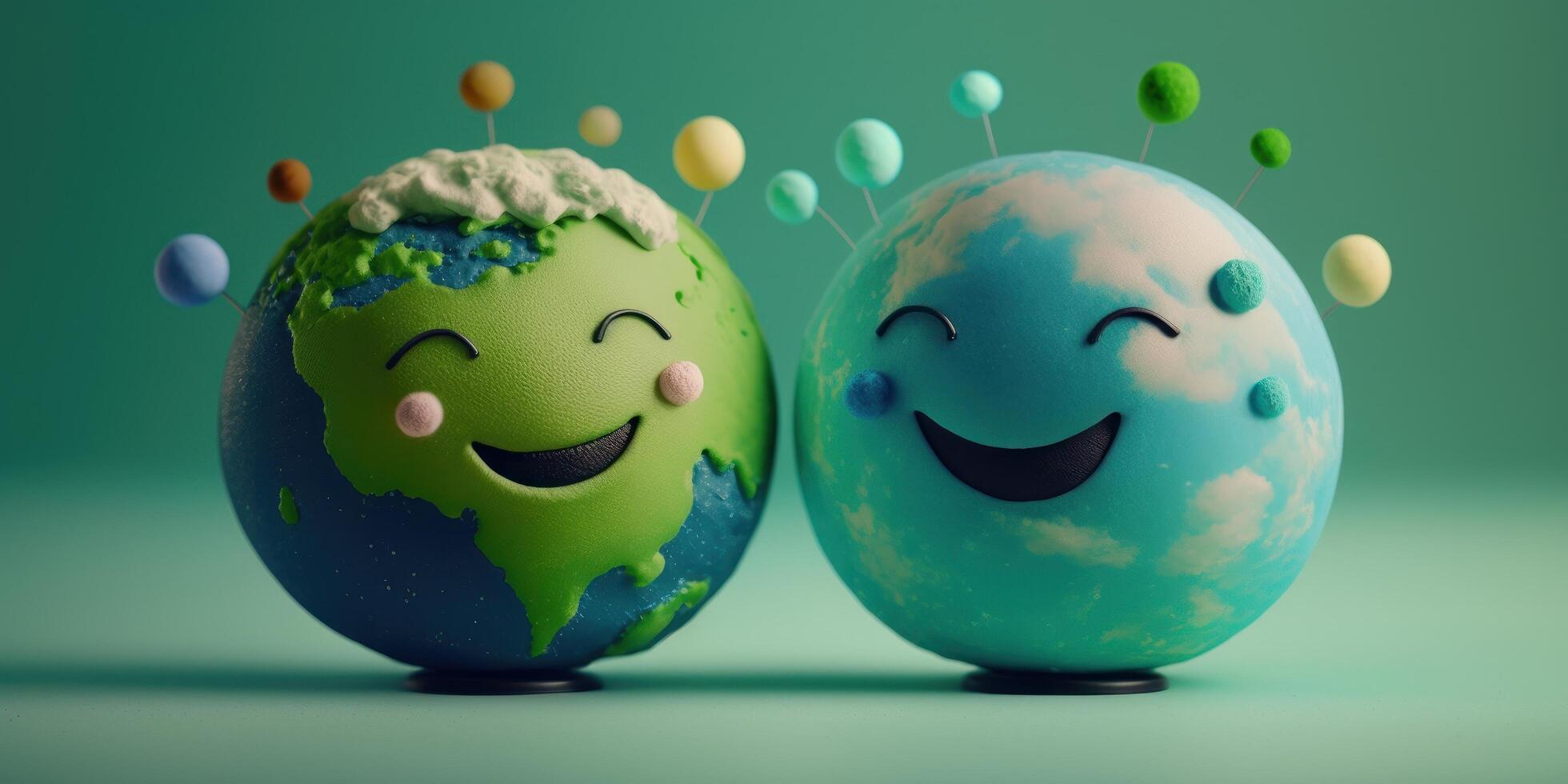 Joyful Earth character laughting on blue background, Happy Earth day, World laughter day. photo