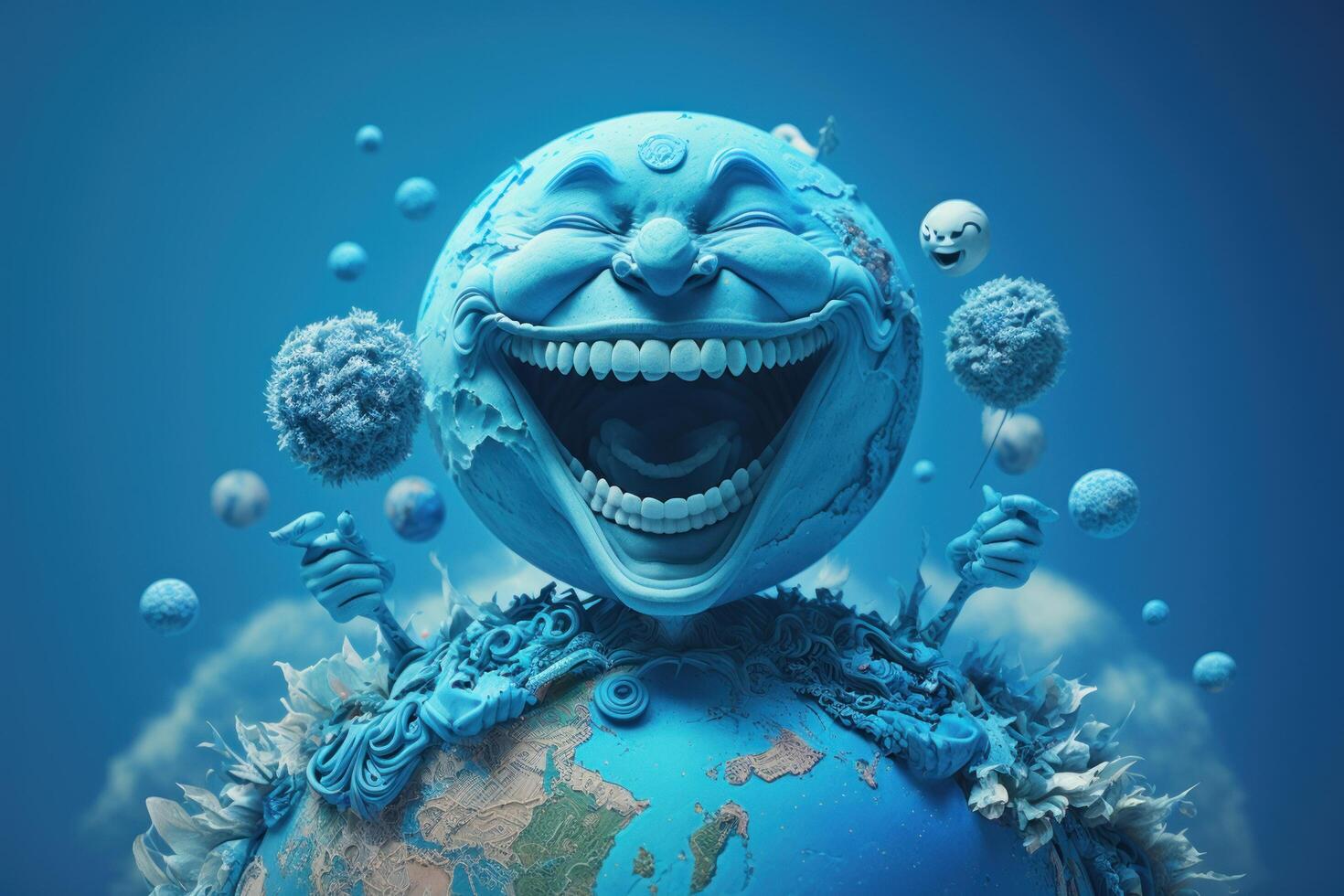 Joker Earth character laughting background, Happy Earth day, World laughter day. photo