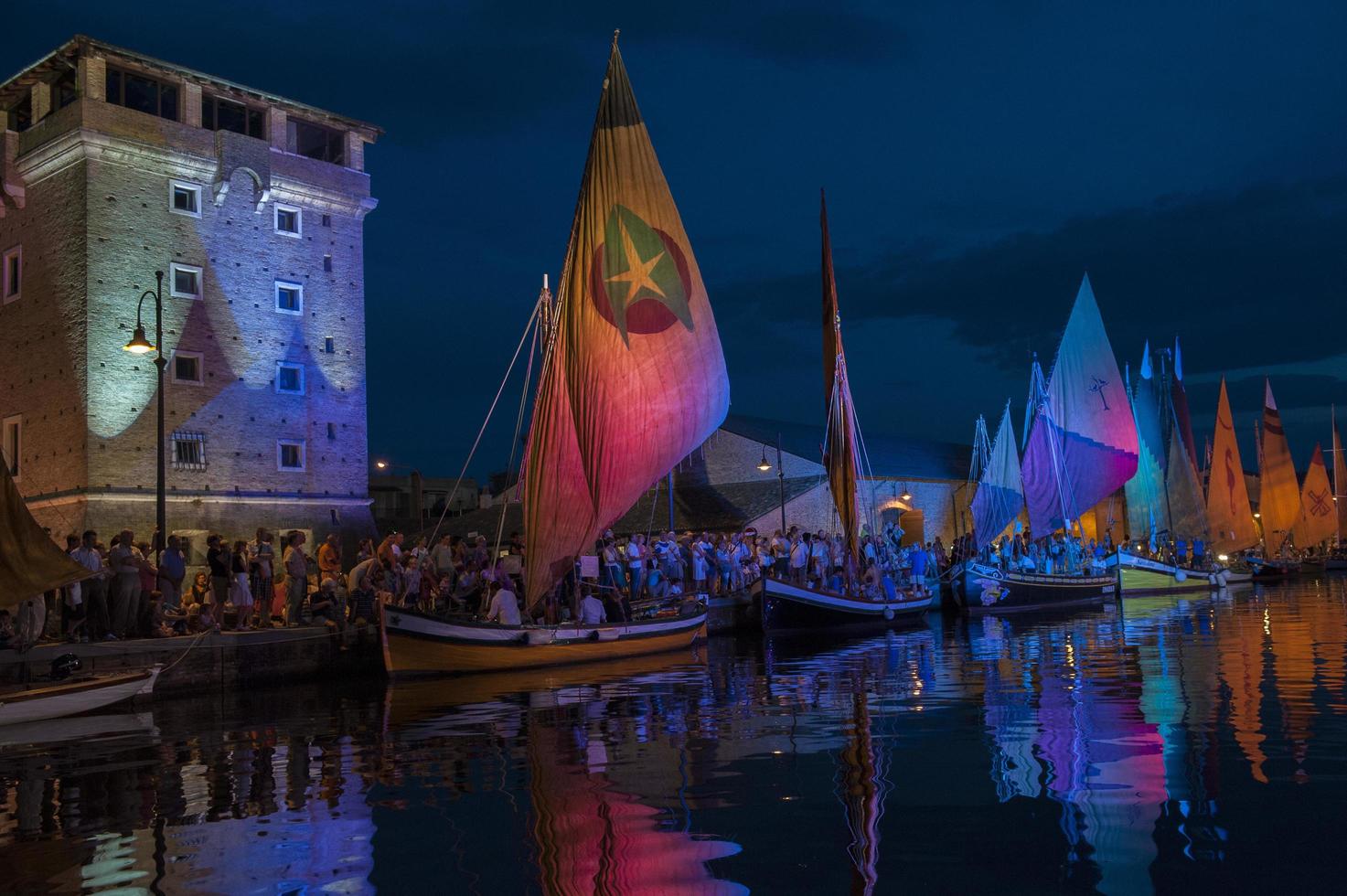 Cervia, Ravenna province, Italy July 07, 2014. Historical depiction back to 1447 of loading salt onto boats following the route to Venice. photo