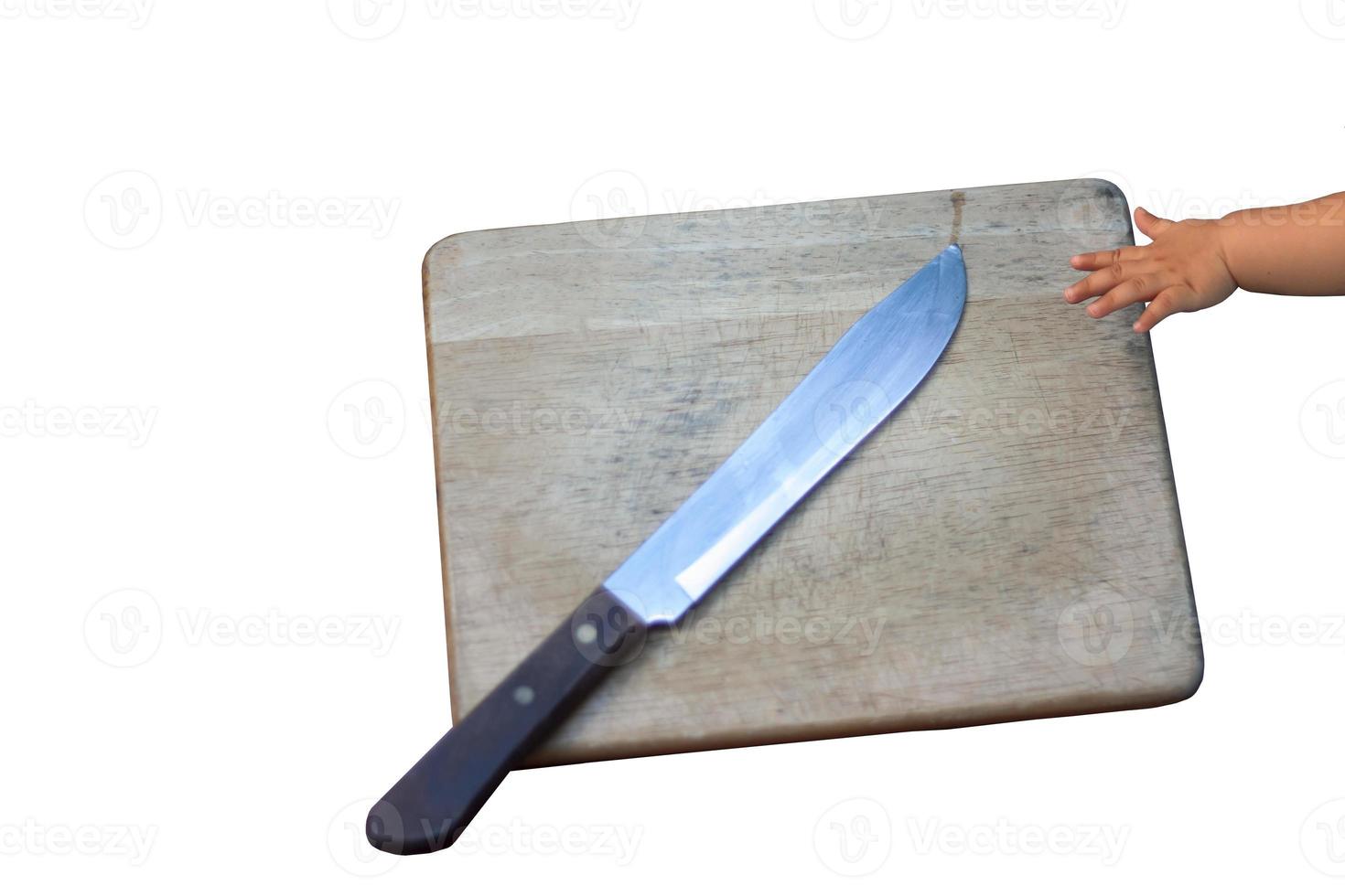 DANGER Do not place sharp objects near children's hands, isolated on white background with clipping path. photo