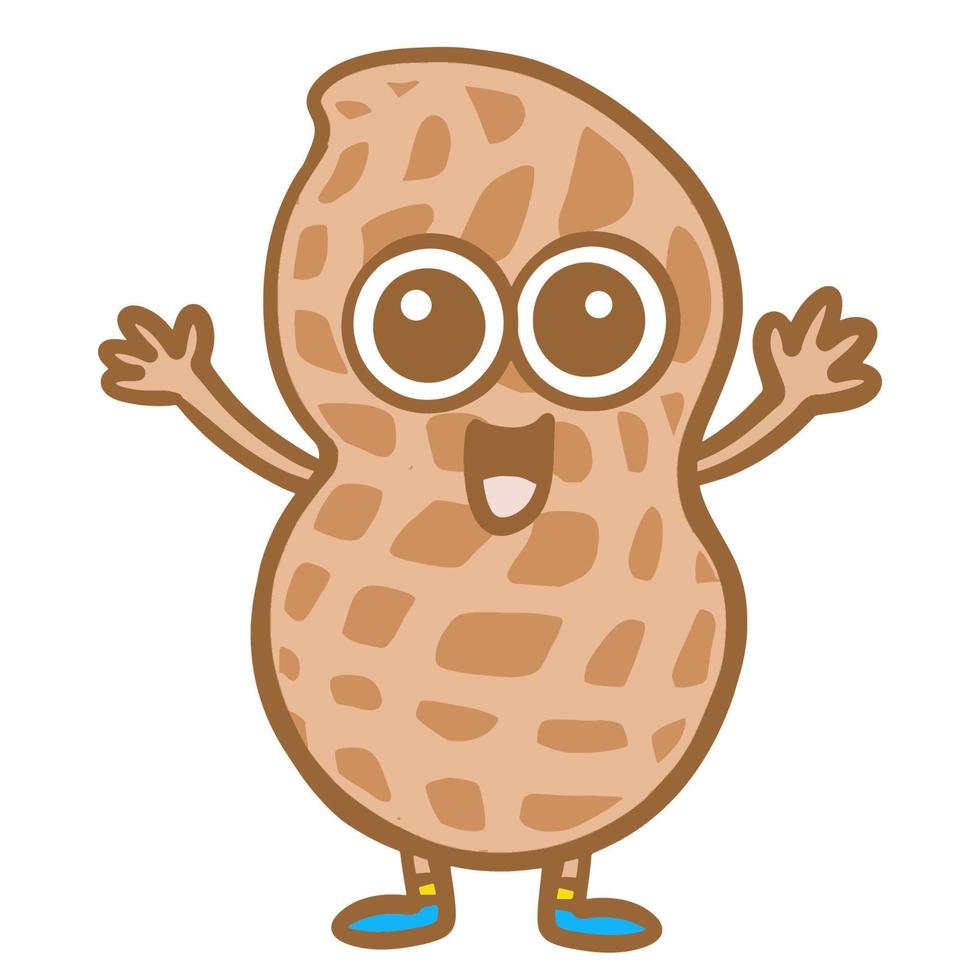 Hand drawn funny little peanut cartoon illustration isolated on white vector