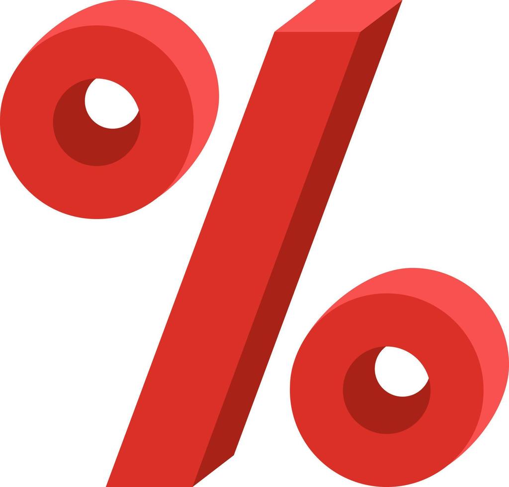 A red percentage sign is on a white background three-dimensional rendering vector