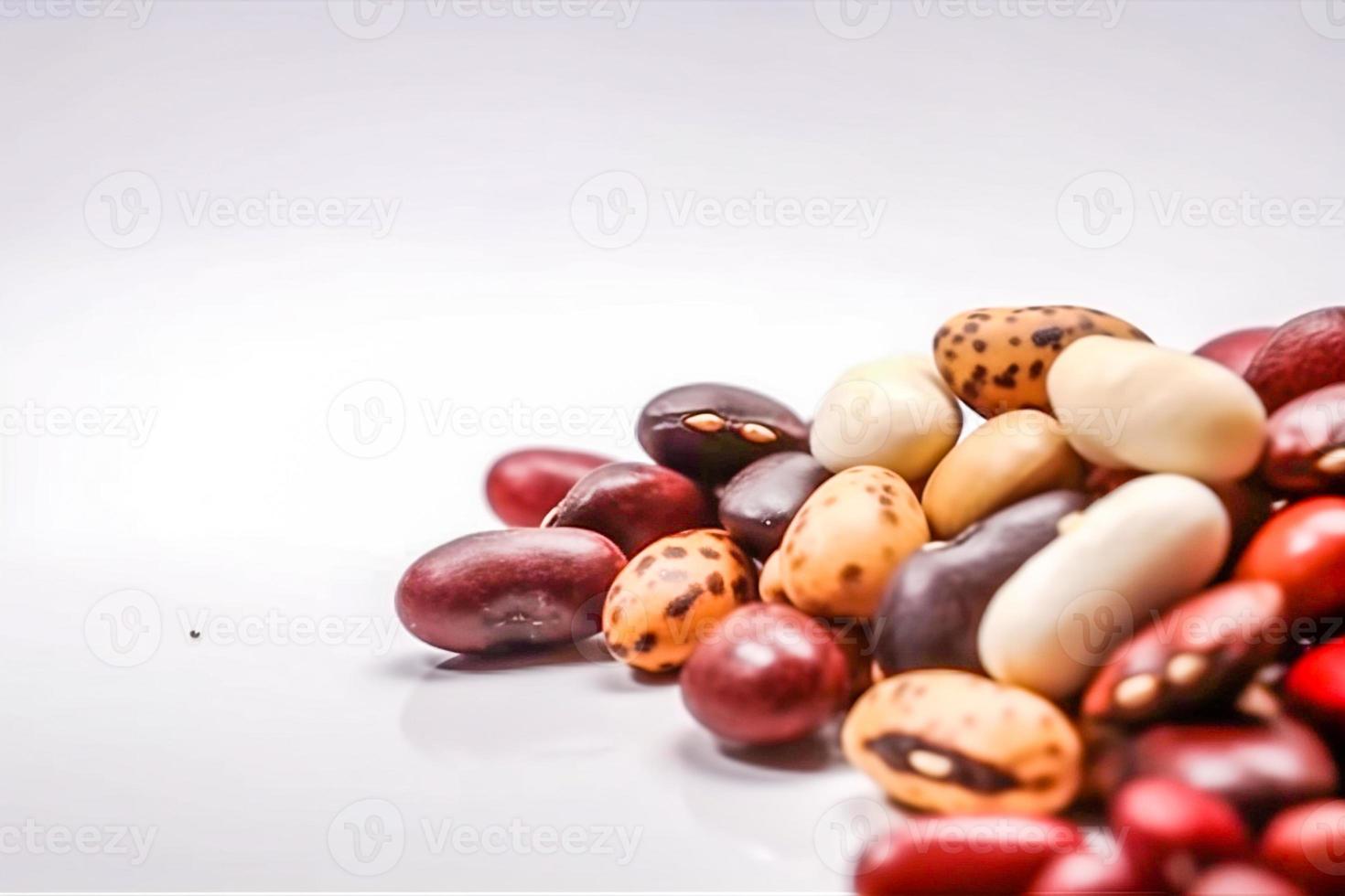 Close up beans on white background with copy space. Healthy vegan vegetarian food concept photo