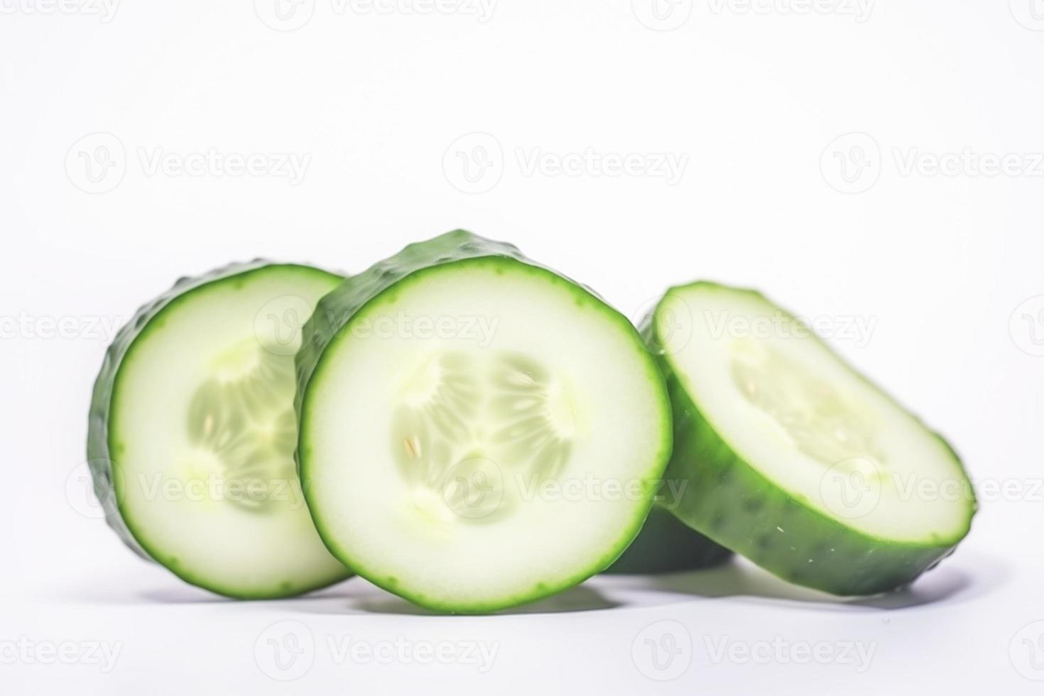 Close up of Cucumbers on white background with copy space. Healthy vegan vegetarian food concept photo