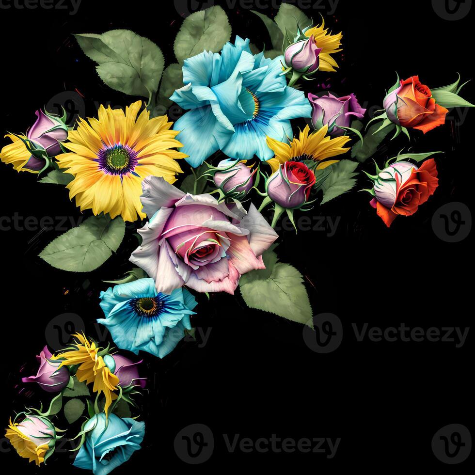 Oil painting plants and flowers,Bouquet of warious flowers photo