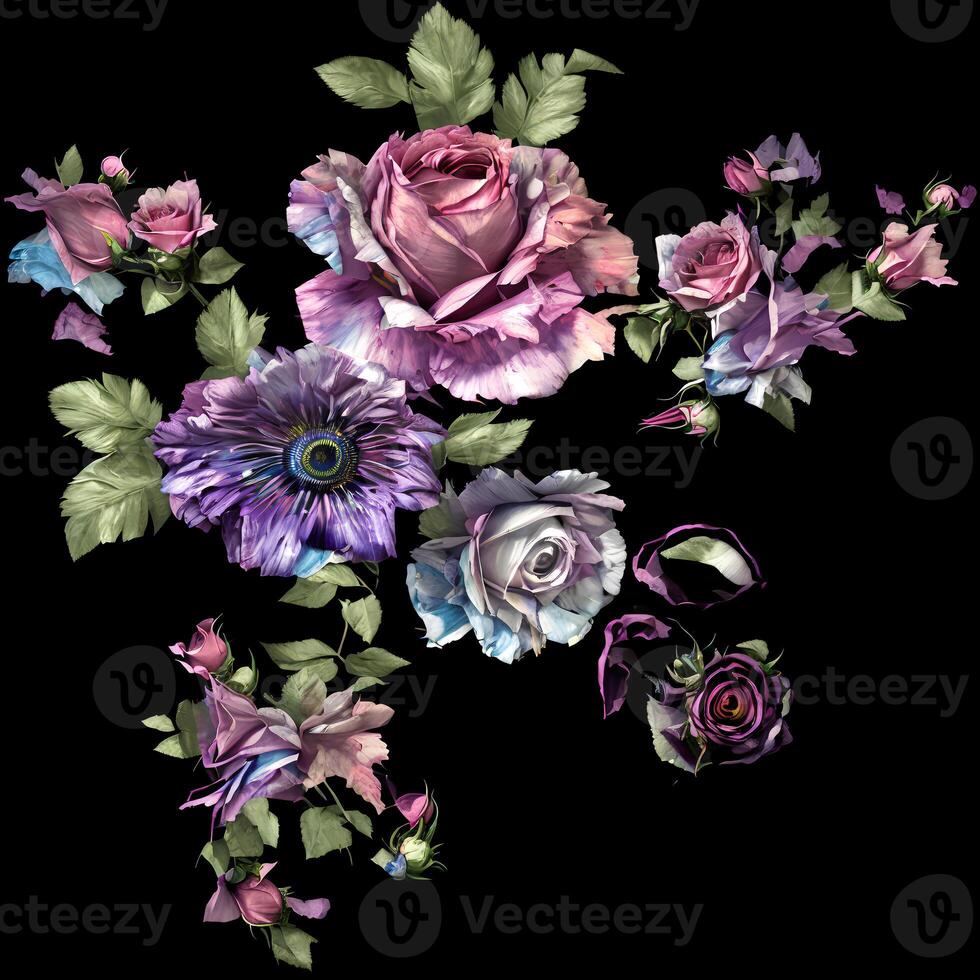 A Bouquet of Colorful Blooms, A Brilliant Bloomscape, A Festive Floral Display,Floral Oil painting on canvas , Still life flowers painting, Designed with artificial intelligence, photo