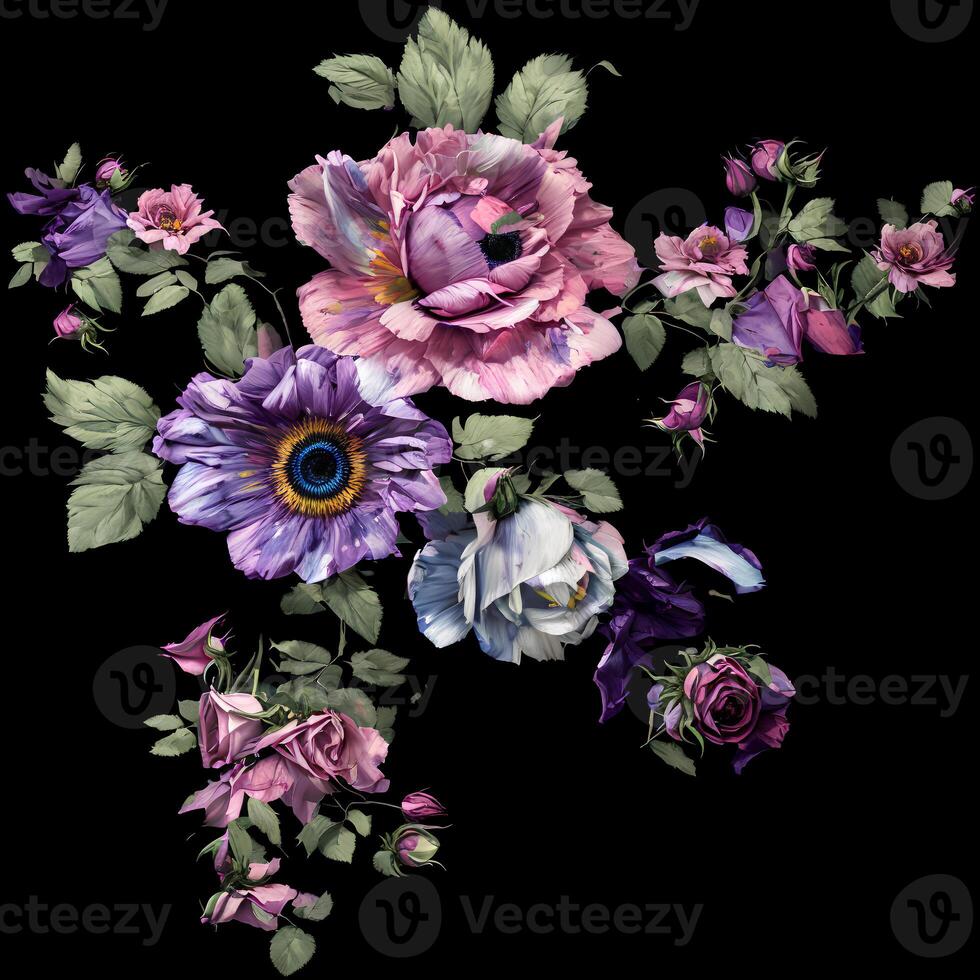 A Bouquet of Colorful Blooms, A Brilliant Bloomscape, A Festive Floral Display,Floral Oil painting on canvas , Still life flowers painting, Designed with artificial intelligence, photo
