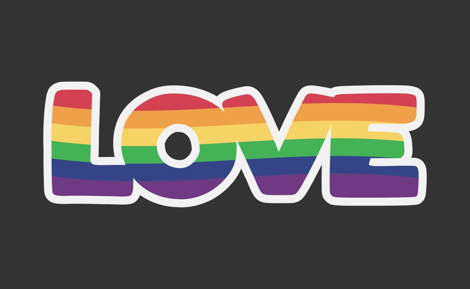 amor letras con arco iris bandera. orgullo mes icono. vector