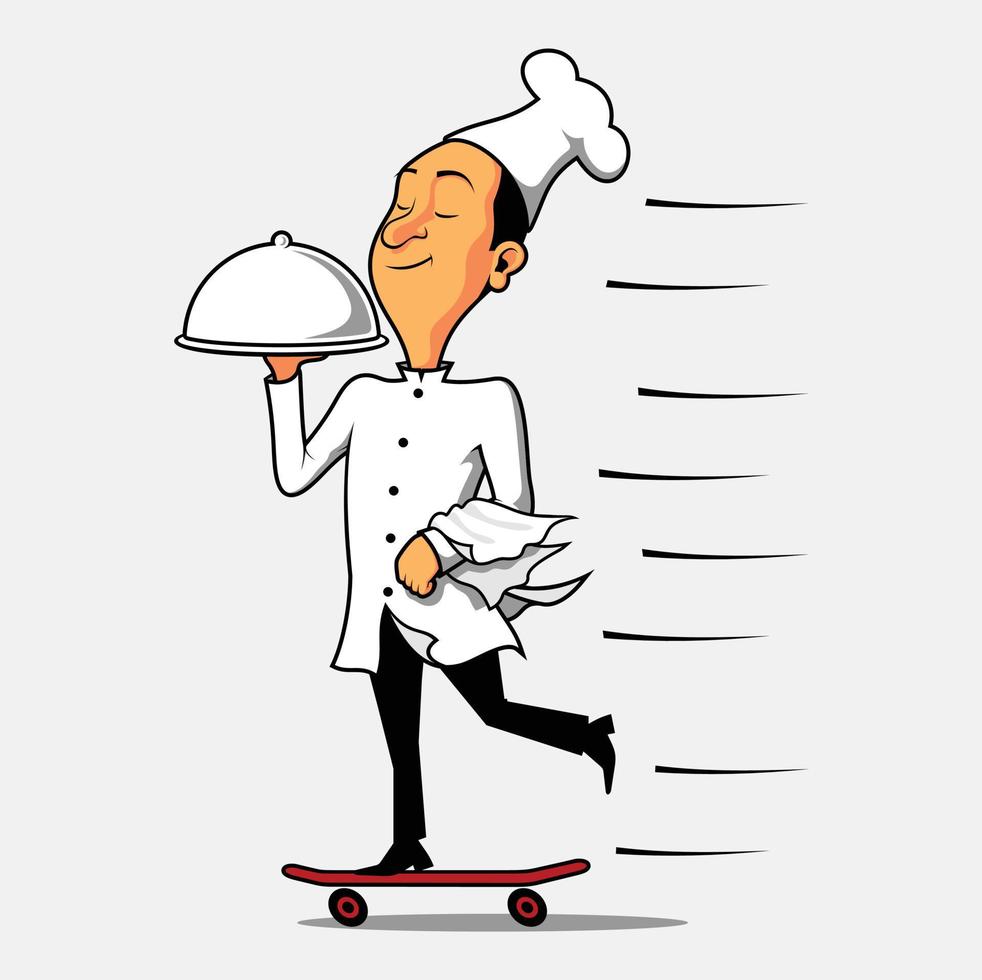 Chef with skateboard illustration vector