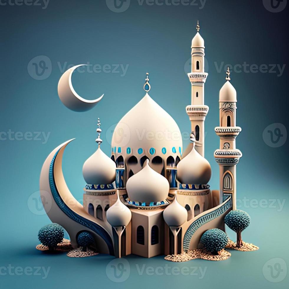Muslim Islamic mosque . Background with a Mosque in honor of the celebration of Ramadan Kareem. Ai generative art photo