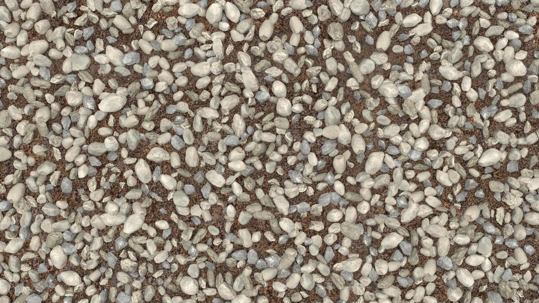 Crushed rock stone road building material on soil gravel texture. Small