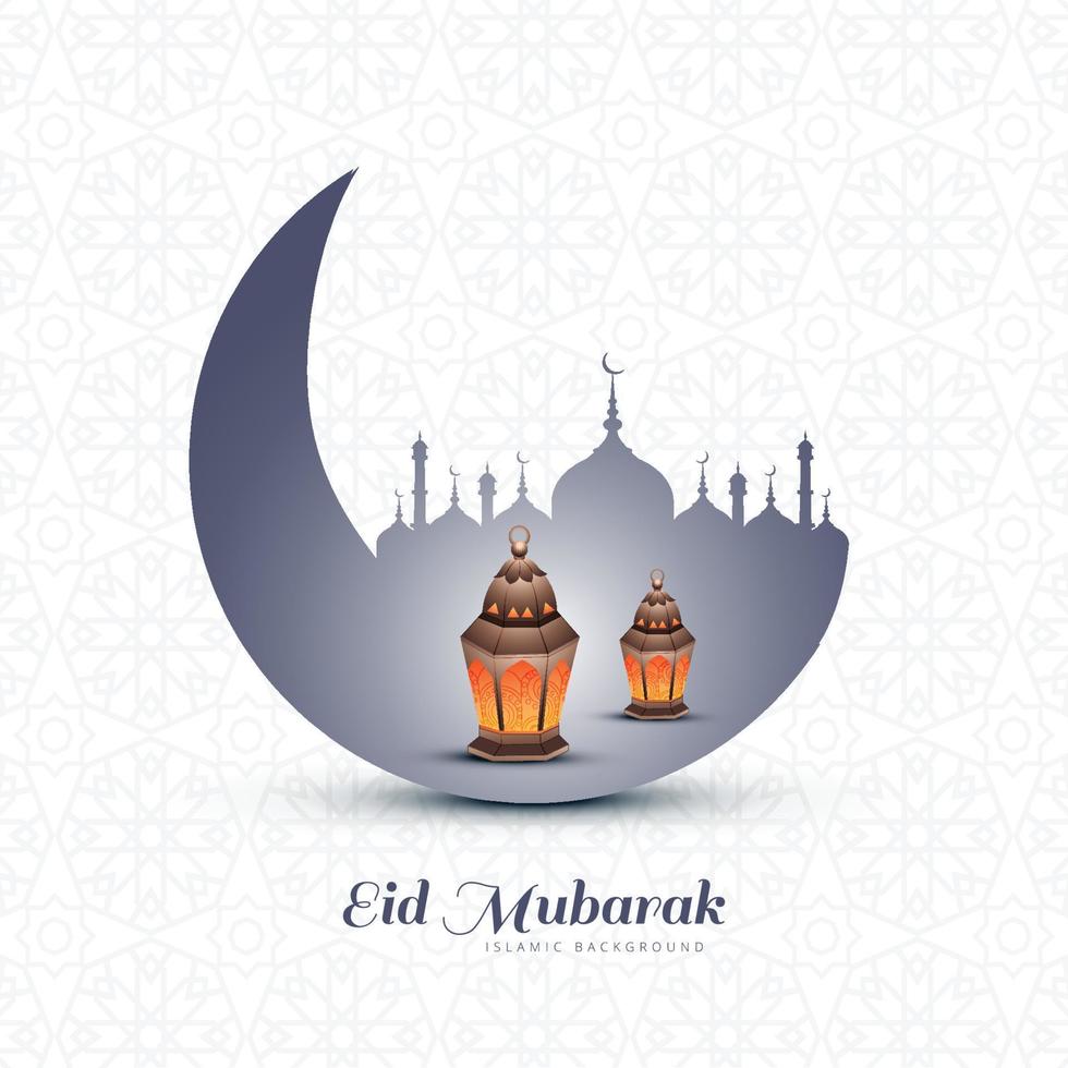 eid Mubarak Luna y mezquita celebracion tarjeta fondo vector