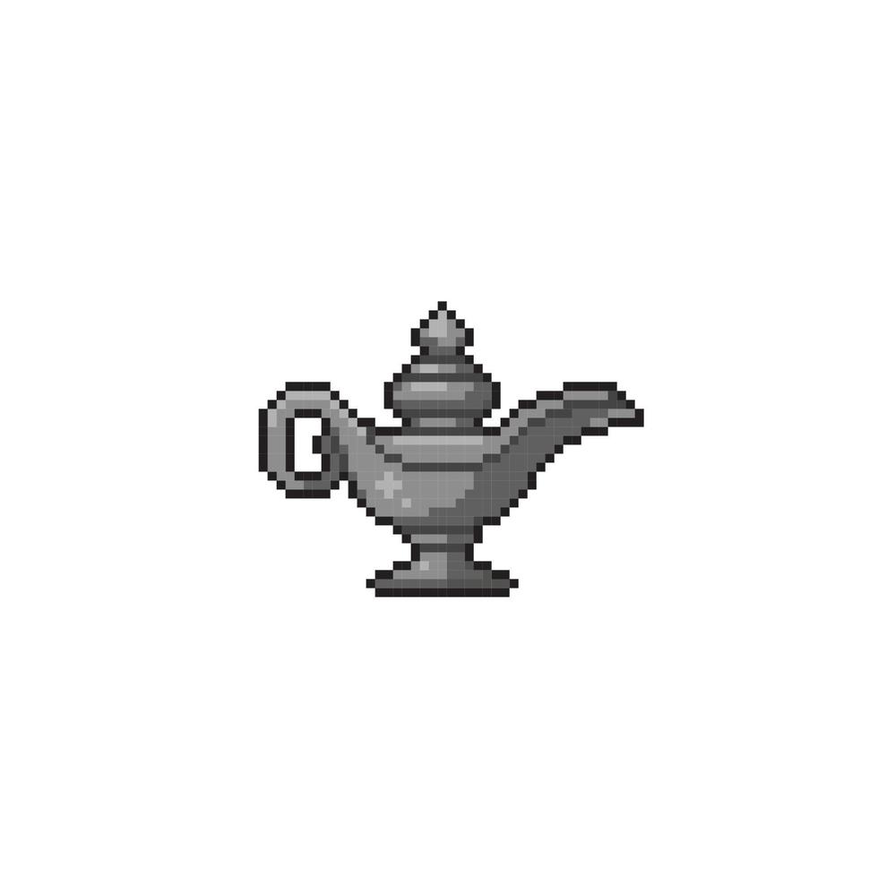 iron genies lamp in pixel art style vector