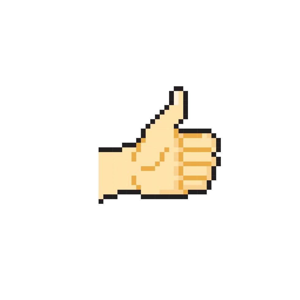 hand with thumb up in pixel art style vector