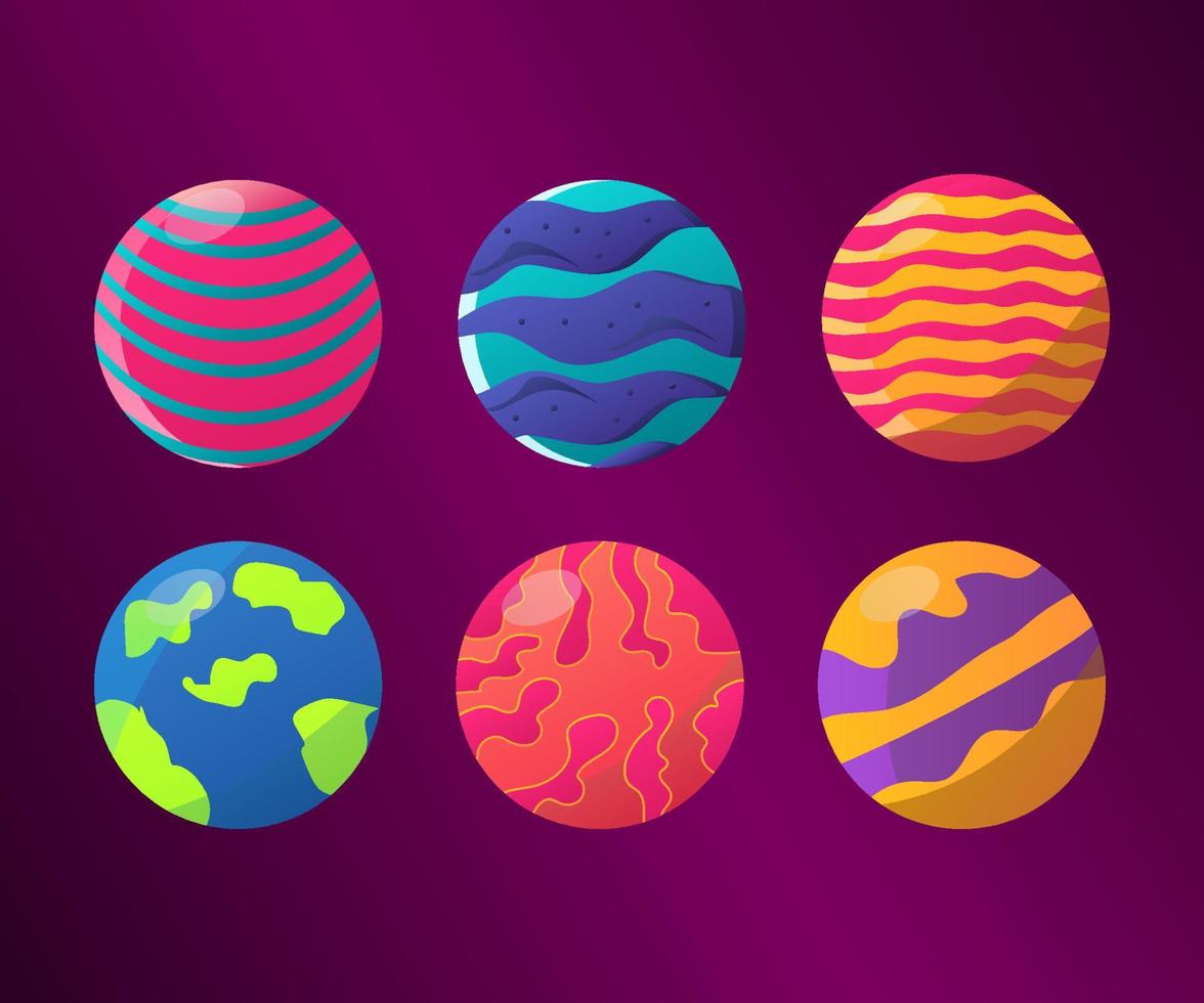 Planets of solar system cartoon set on dark vector image