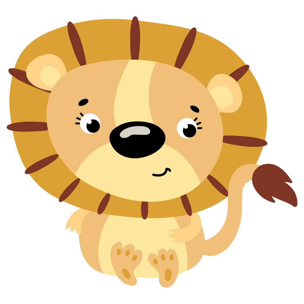 Cute hand drawn lion cub. Summer. White background, isolate. Vector illustration.