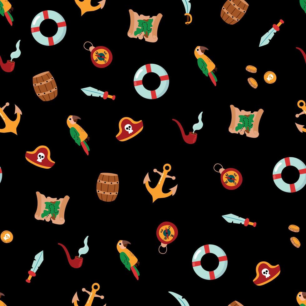 Seamless pattern with cute pirates. Design for fabric, textile, wallpaper, packaging. vector