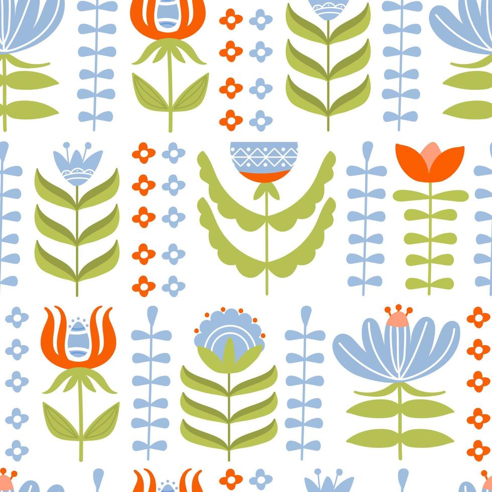 Easter seamless pattern with various flowers and leaves. Texture for textile, postcard, wrapping paper, packaging etc. Vector illustration.