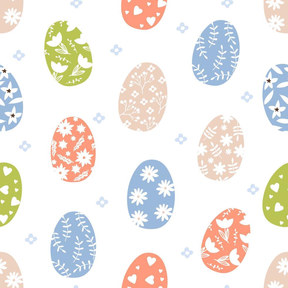 Easter seamless pattern with various colored eggs. Texture for textile, postcard, wrapping paper, packaging etc. Vector illustration.