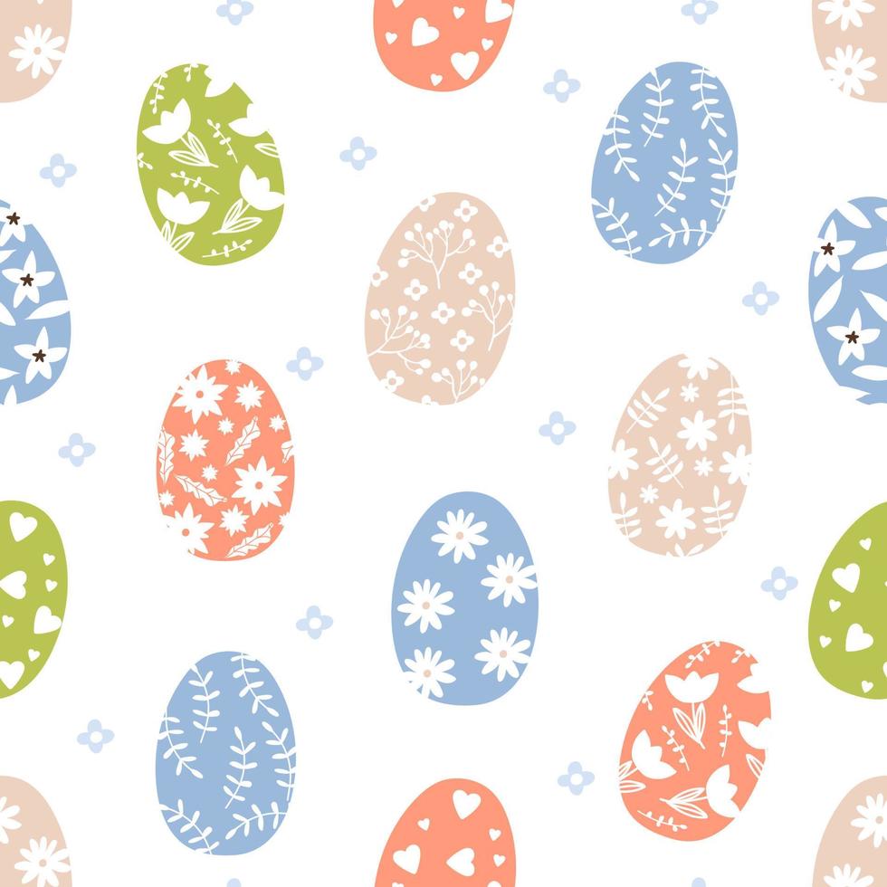 Easter seamless pattern with various colored eggs. Texture for textile, postcard, wrapping paper, packaging etc. Vector illustration.