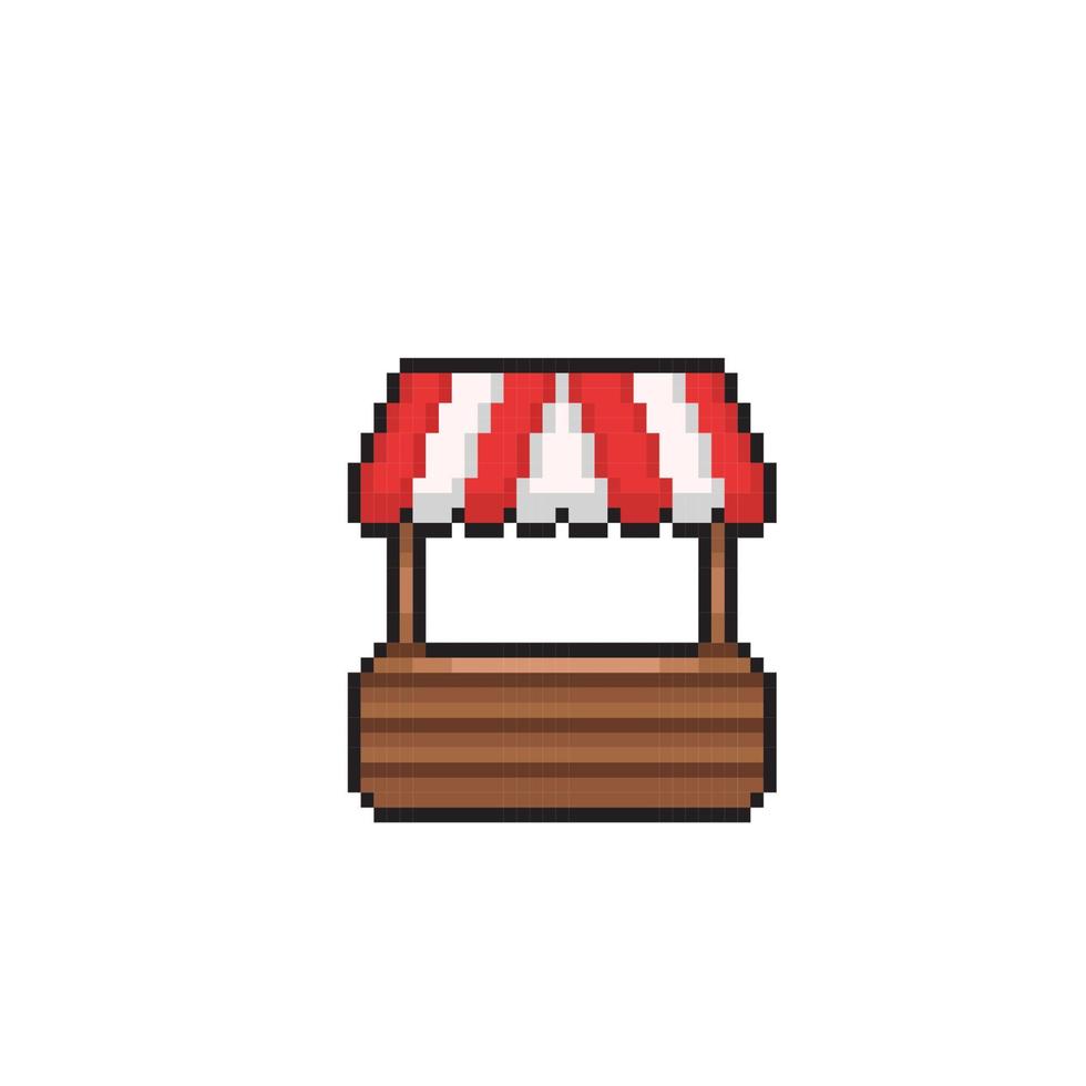 wooden food stand in pixel art style vector