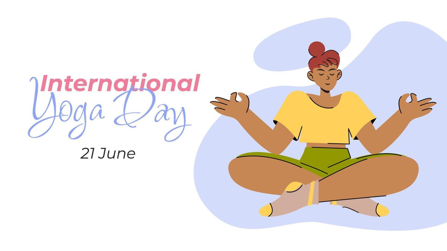 girl in lotus position meditating international day of yoga vector flat illustration