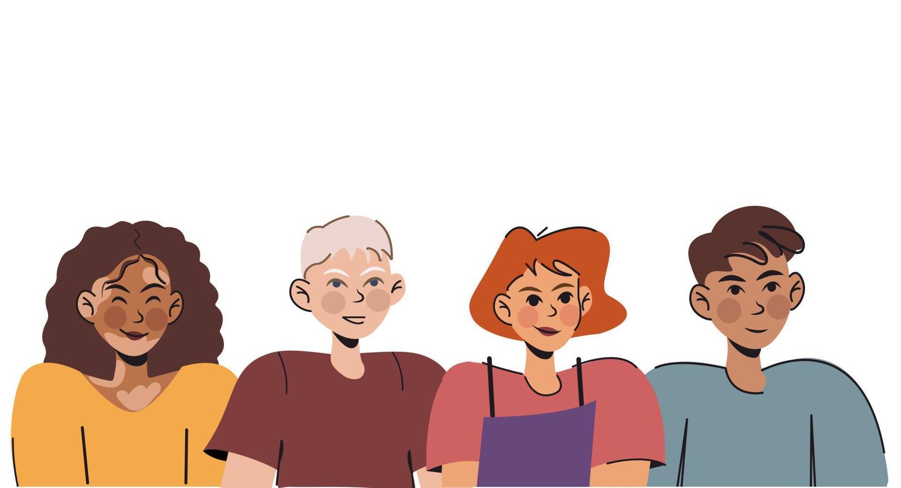 border made of faces of different people. with empty space for text. people of different nationalities and ages together. flat vector illustration